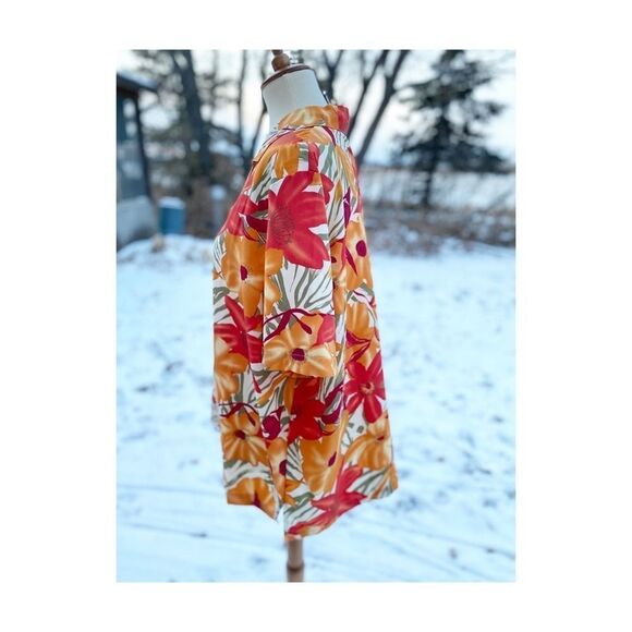 Vintage 90s Hawaiian Print Button Up Top Blouse Orange Red Sz 24W - Picture 3 of 7